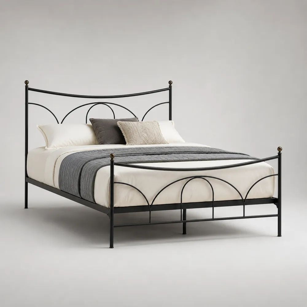 Letto matrimoniale in acciaio nero opaco con dettagli bronzo, per materasso 160 x 200 cm, dimensioni 208 x 167 x 110 cm