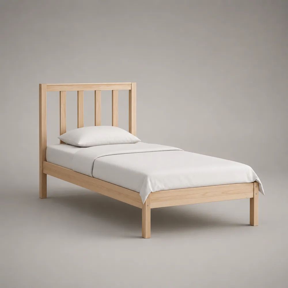 Letto singolo in pino massello naturale con rete a doghe, per materasso 90 x 200 cm, dimensioni 208 x 97 x 90 cm