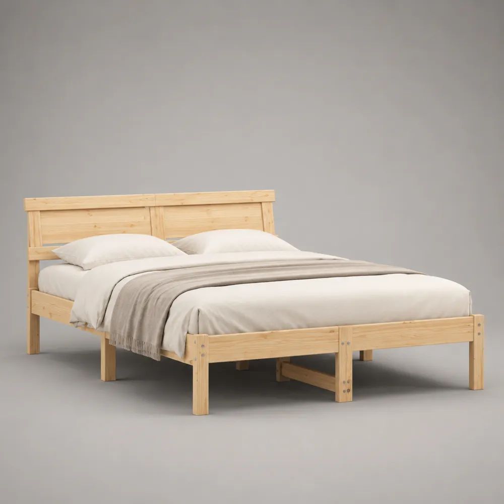 Set di 2 letti singoli unibili in legno di pino massello naturale, 90 x 200 cm ciascuno, dimensioni complessive 208 x 192 x 100 cm