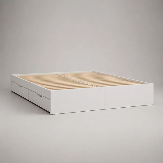 Letto matrimoniale bianco in legno con rete a doghe e 4 cassetti, 166 x 206 x 48 cm, per materasso 160 x 200 cm