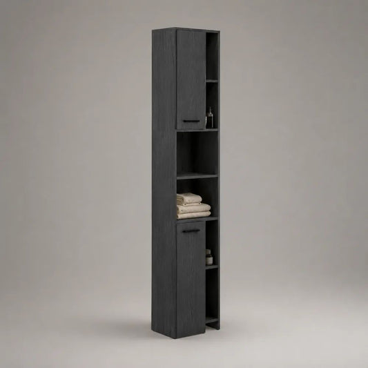 Mobile colonna da bagno alto in truciolare melaminico antracite con 2 ante e 6 vani, 35 x 30 x 190 cm