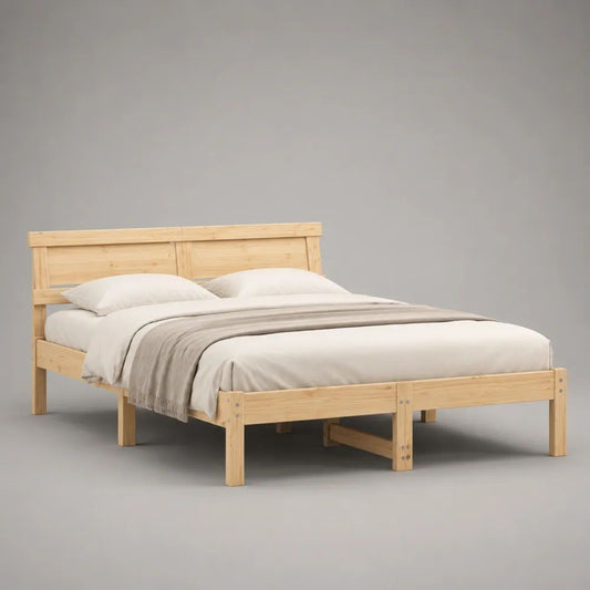 Set di 2 letti singoli unibili in legno di pino massello naturale, 90 x 200 cm ciascuno, dimensioni complessive 208 x 192 x 100 cm