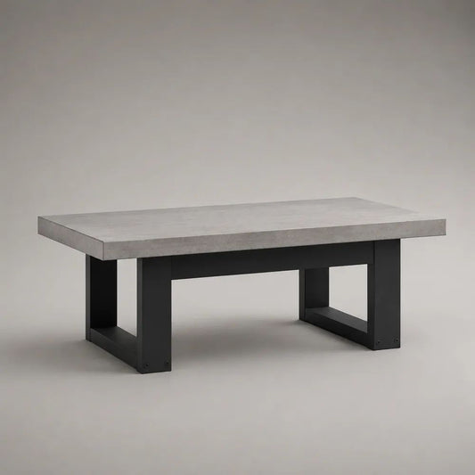 Tavolino da salotto rettangolare in MDF melaminico e acciaio, grigio cemento e nero, 100 x 50 x 45 cm